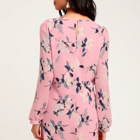 Blush Pink Floral Print Long Sleeve Shift Dress - Picture 4 of 6